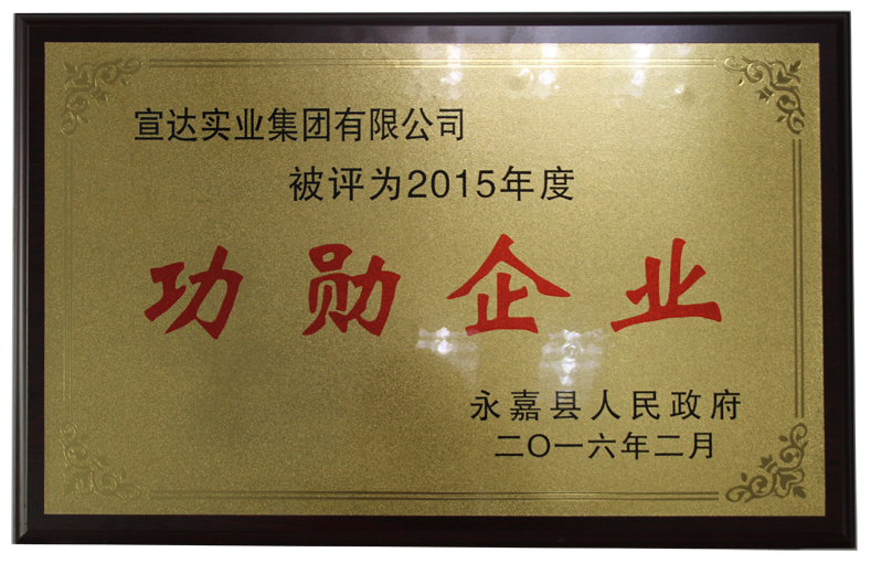 宣達(dá)榮膺2015年度永嘉縣功勛企業(yè)稱號(hào)